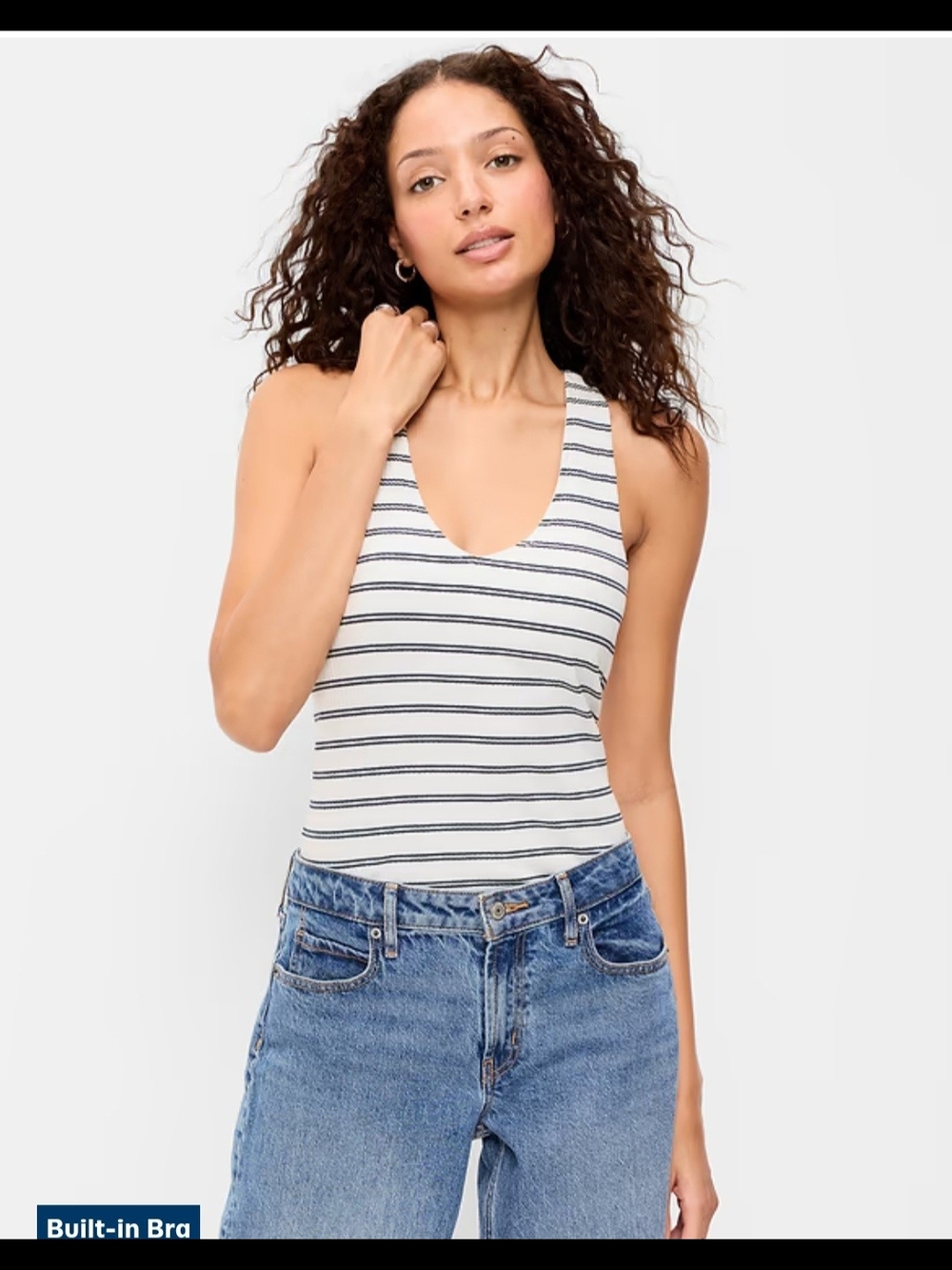 Old Navy Women’s White and Navy Stripe Loop Back Tank
